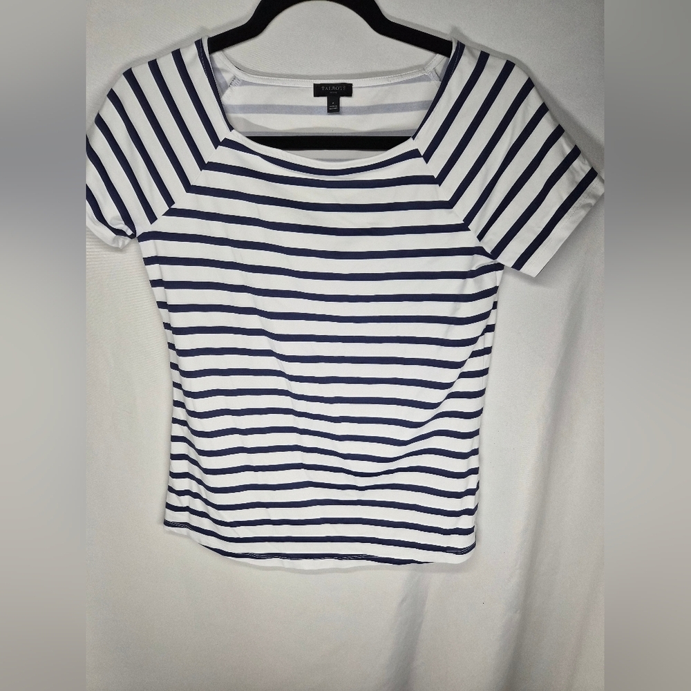 Talbots Navy and White Striped Short Sleeve Tee